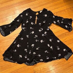 White Cross Black Floral Kids Dress